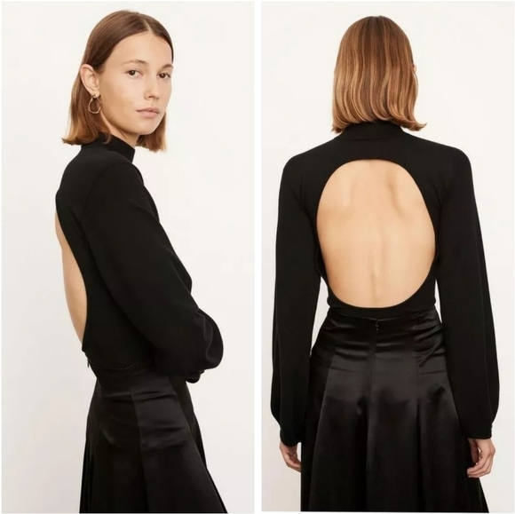 Vince Sweaters - Vince Puff Sleeve Mock Neck Open Back Sweater Black v793883836